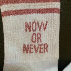 White and Pink 'Now or Never' Socks